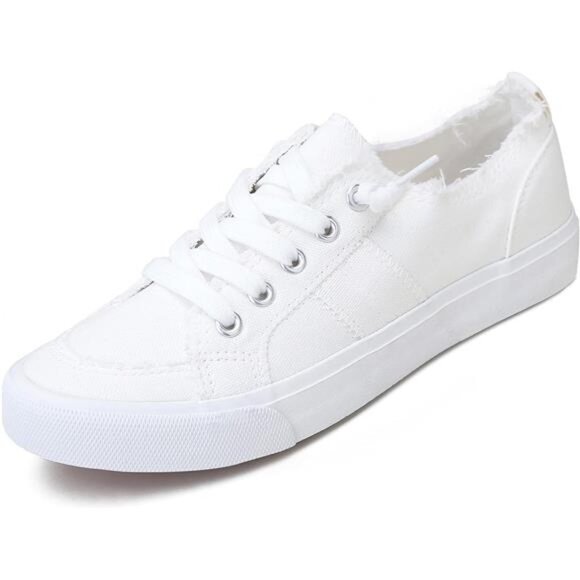 Women's Play Fashion Sneaker White Color Washed and Leopard Canvas Slip - Picture 1 of 6